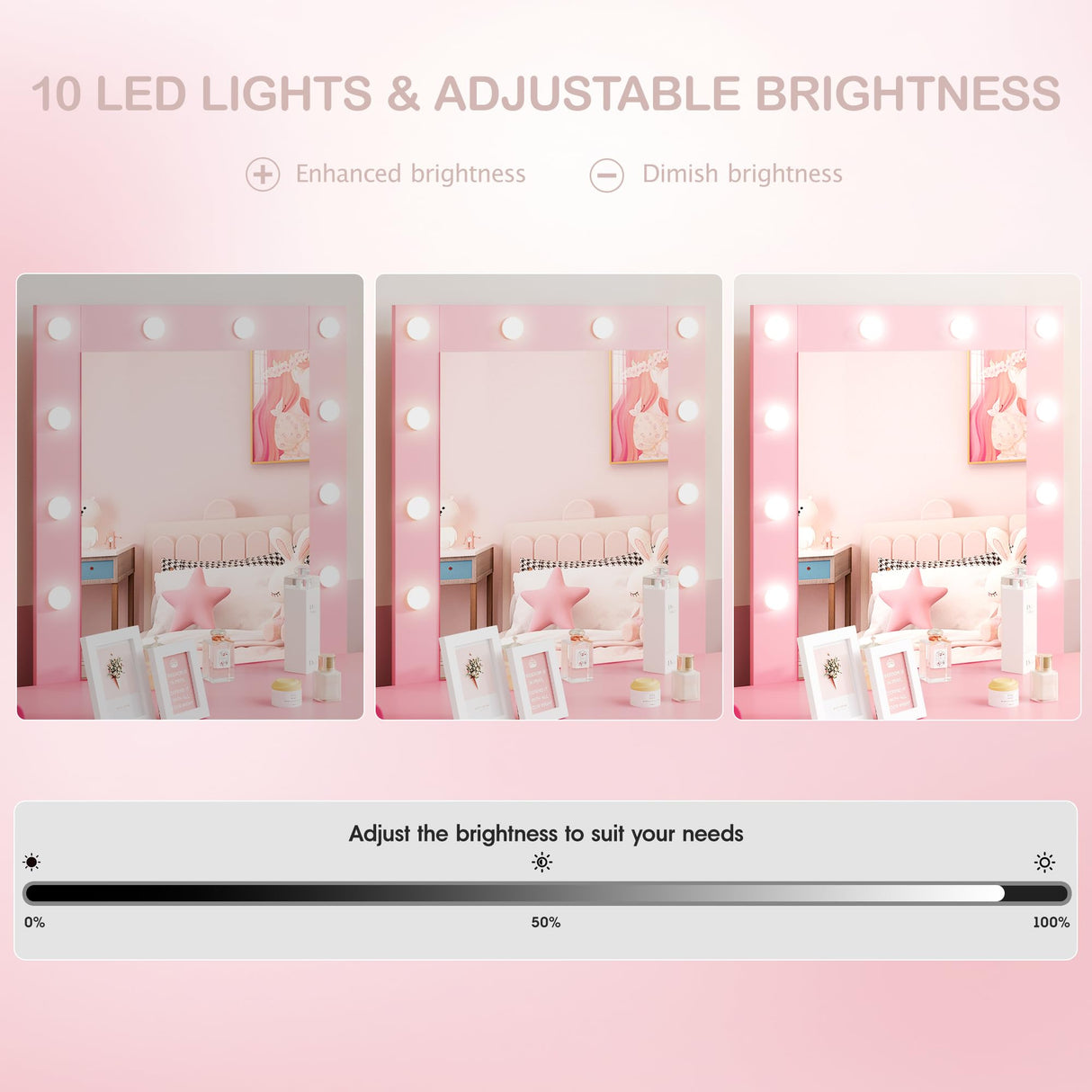 Makeup Vanity Desk with Mirror and Lights, Pink Vanity Table and Chair Set, Brightness Adjustable, Small Vanity for Girls' Bedroom Titoni