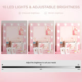 Makeup Vanity Desk with Mirror and Lights, Pink Vanity Table and Chair Set, Brightness Adjustable, Small Vanity for Girls' Bedroom Titoni