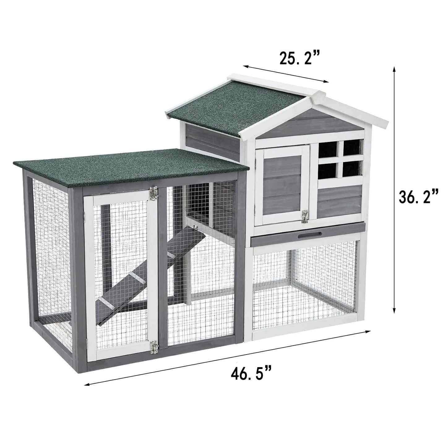 48" Wooden Rabbit Hutch Indoor Waterproof, Chicken Coop, 2 Lockable Doors Bunny Cage Indoor with Weather-Resistant Small House & Open Courtyard, Rabbit Cage Indoor with Wire Fence and Cleaning Tray