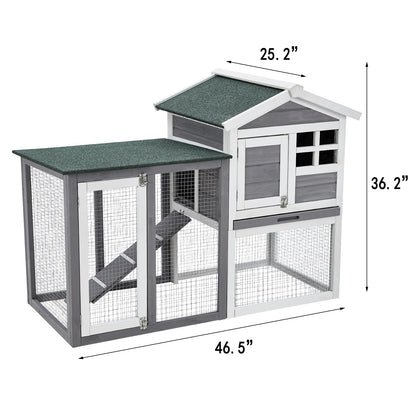 48" Wooden Rabbit Hutch Indoor Waterproof, Chicken Coop, 2 Lockable Doors Bunny Cage Indoor with Weather-Resistant Small House & Open Courtyard, Rabbit Cage Indoor with Wire Fence and Cleaning Tray