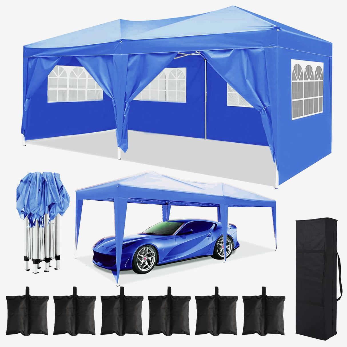 10x20 Blue Pop Up Canopy Tent with 6 Removable Sidewalls Commercial Heavy Duty Canopy UPF 50+ All Weather Waterproof Outdoor Canopy Wedding Tents for Parties Gazebo with Carry Bag and 6 Sandbags susici