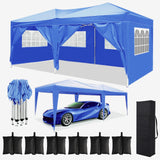 10x20 Blue Pop Up Canopy Tent with 6 Removable Sidewalls Commercial Heavy Duty Canopy UPF 50+ All Weather Waterproof Outdoor Canopy Wedding Tents for Parties Gazebo with Carry Bag and 6 Sandbags susici