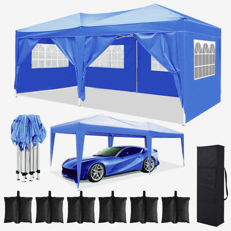 10x20 Blue Pop Up Canopy Tent with 6 Removable Sidewalls Commercial Heavy Duty Canopy UPF 50+ All Weather Waterproof Outdoor Canopy Wedding Tents for Parties Gazebo with Carry Bag and 6 Sandbags susici