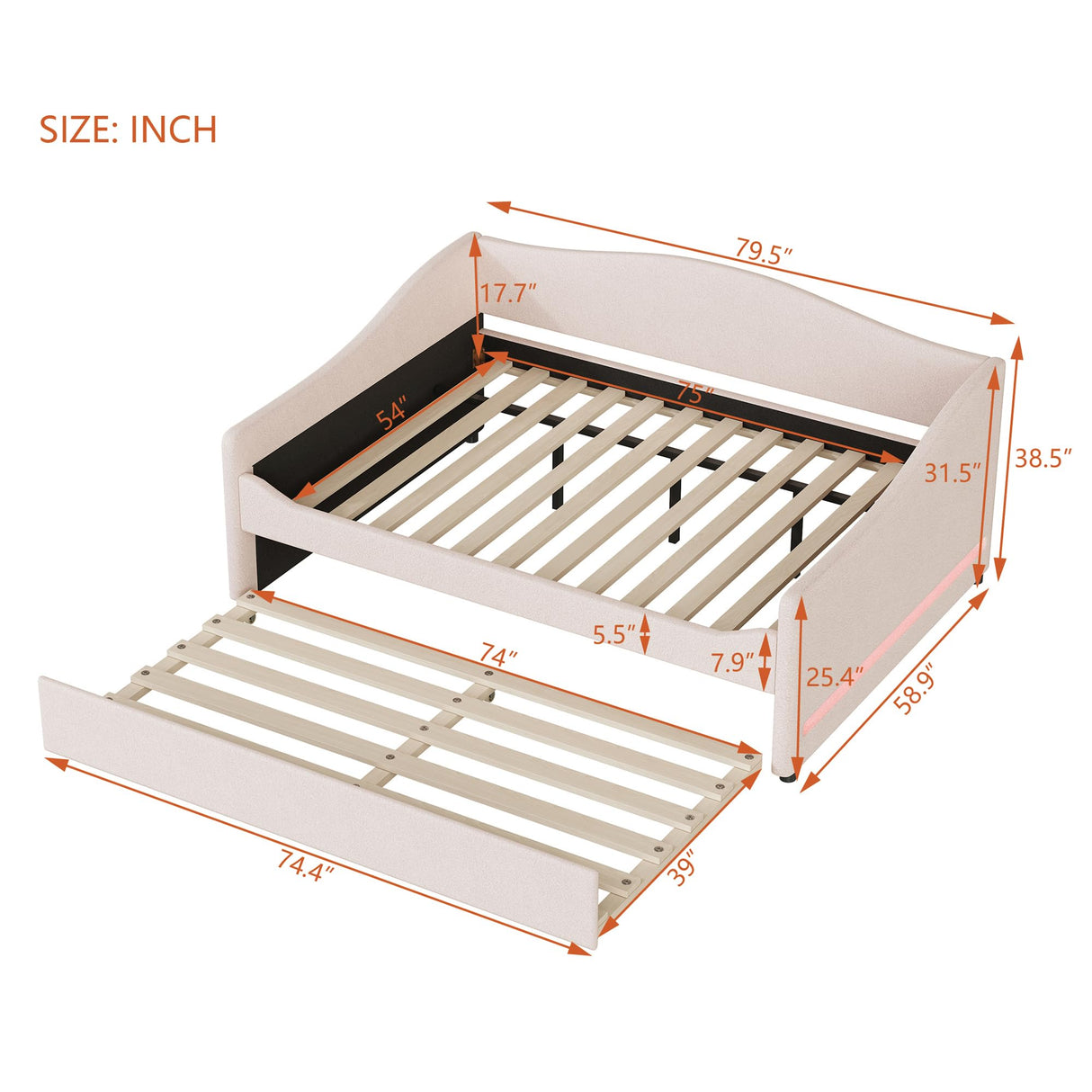 Full Size Upholstered Daybed with Trundle,Teddy Fleece Full Daybed Frame,Full Day Bed with LED Light,Tufted Sofa Bed Daybed for Bedroom,Living Room,Guest,Beige Bellemave