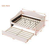 Full Size Upholstered Daybed with Trundle,Teddy Fleece Full Daybed Frame,Full Day Bed with LED Light,Tufted Sofa Bed Daybed for Bedroom,Living Room,Guest,Beige Bellemave