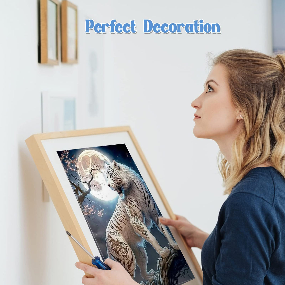 NAIMOER White Tiger Diamond Art Kits for Adults, Full Drill Tiger with Moon Diamond Art Kits, DIY 5D Diamonds Dots Paint with Diamonds Animals Diamond Craft Kit for Home Decor 30x40cm NAIMOER