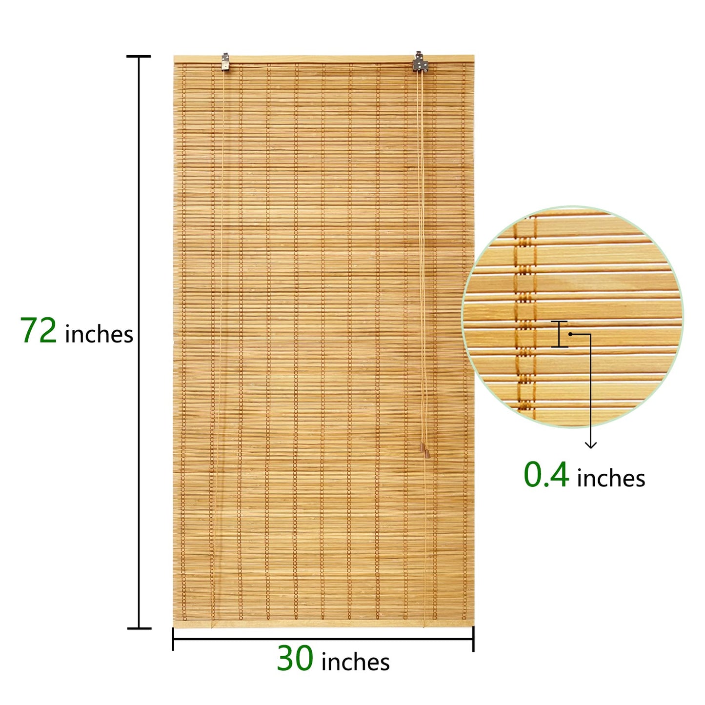 YFZBAMOO Bamboo Blinds, 30" W x 72" H Roman Window Shades for Home Office Hotel, Roll Up Light Filtering Shades, Roller Sun Shades