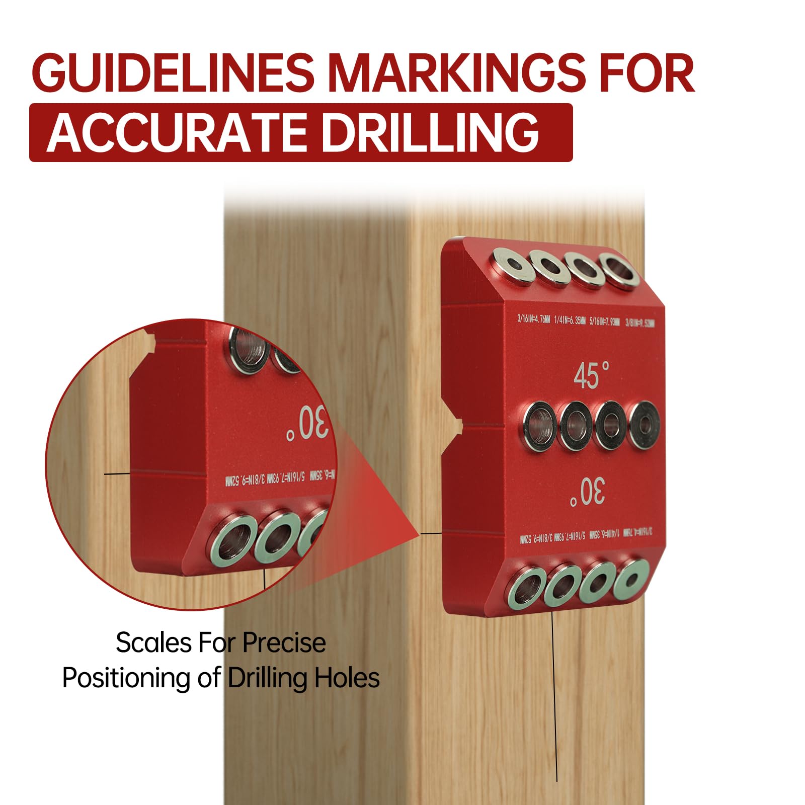 Drill Guide Jig 30 45 90 Degree Portable for Drilling Angled and Straight Hole Drilling Template Block Cable Railing Lag Screw Kit Wood Post (Red-without drill bit) - WoodArtSupply