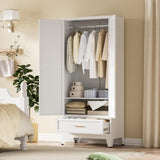 Metal Armoire Wardrobe Closet with Drawer, Farmhouse White Wardrobe Cabinets for Hanging Clothes,Rustic Barn Door Dasign 71" Tall Freestanding Armoire for Bedroom,Office,Laundry Room,Dormitorios XIOMIOHTRQ