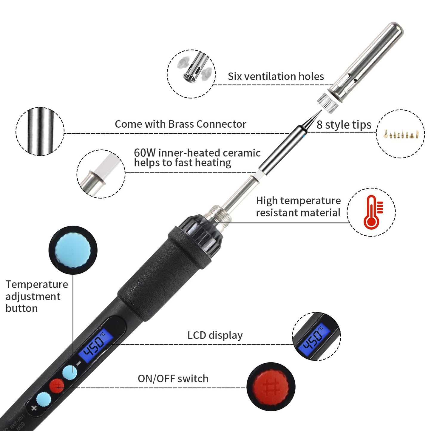 Imdinnogo 3D Printer Accessories Tool Kit Modify Finishing Smoothing Tool Cleaning Needle Scarper: 1Pcs Soldering Iron with 8Pcs Brass Trimming Head 1Pcs Connector Bczamd - WoodArtSupply