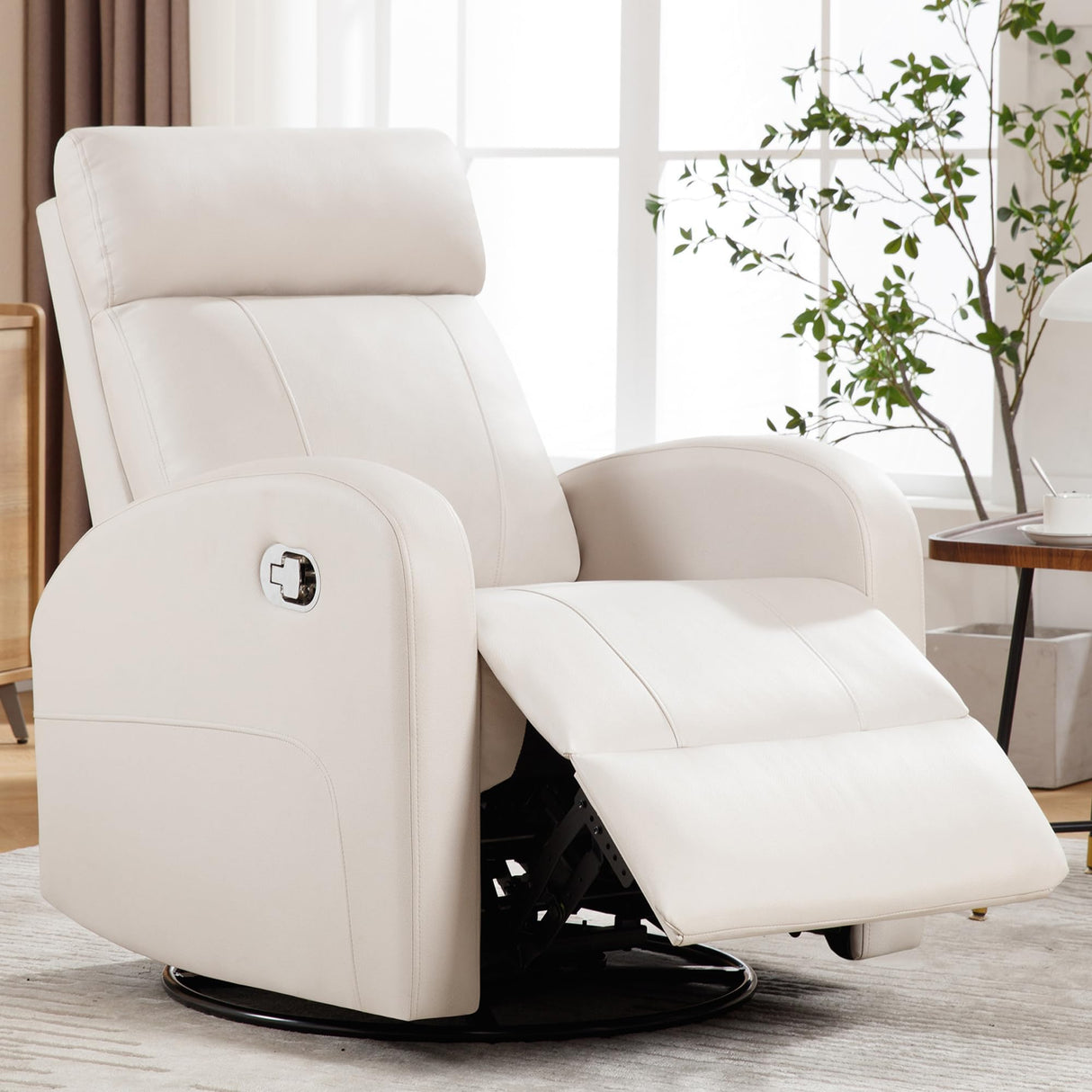 HOMYKA Swivel Rocker Recliner, Manual Glider Rocking Recliner Chair, Swivel Reclining Lounge Chair Nursery Glider Recliners for Small Spaces, Living Room, Beige HOMYKA