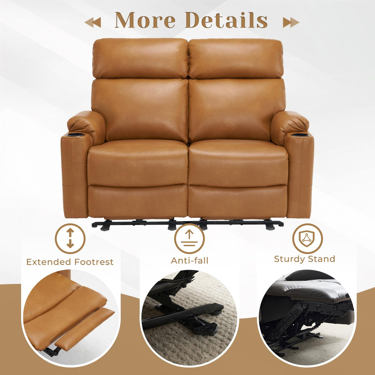 PALLOME Power Recliner Loveseat, Electric Reclining Sofa with USB & Type-C Ports, Wall Hugger Recliner with Extended Footrest, Loveseat Couch for Living Room, RV (Brown) PALLOME