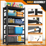63" H Metal Garage Shelving Heavy Duty 1500LBS Adjustable Storage Shelves Unit 5 Tier garage storage shelves Utility Storage Rack Shelf for Basement, Commercial, Warehouse, Industrial, Black PRESTELION