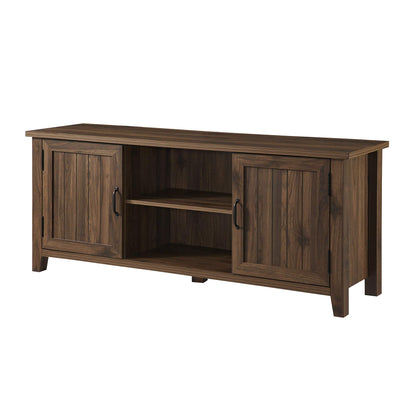 Walker Edison Buren Classic Grooved Door TV Stand for TVs up to 65 Inches, 58 Inch, Walnut