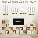 EXPERLAM 6 Cube Storage Organizer - Solid Wood Bookshelf with 3 Storage Bins, Cube Shelf with 2 Removable Back Panels, Vertical or Horizontal Bookcase, Open Book Shelf for Bedroom, Living Room, Office EXPERLAM