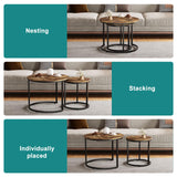 Smuxee Nesting Coffee Table Set of 2, 23.6" Round Coffee Table Rustic Wood Top with Adjustable Non-Slip Feet, Industrial End Table Side Tables for Living Room Bedroom Balcony Yard Smuxee