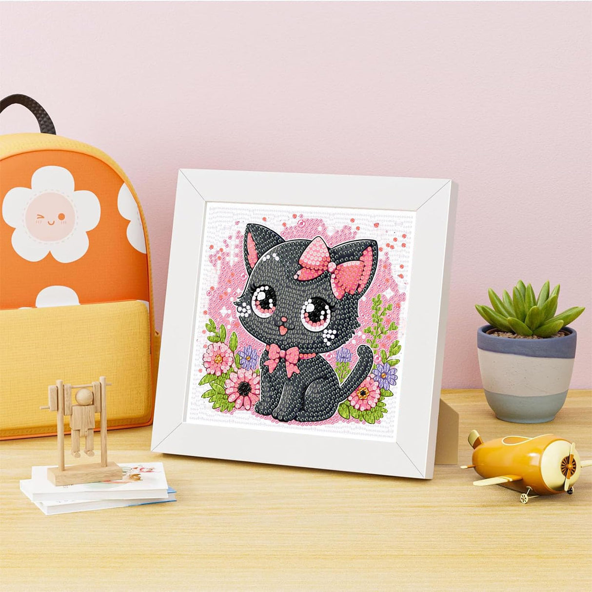 Cat Diamond Art Kits for Kids with Frame-Cat Diamond Art for Kids Ages 4-8-12 with Frame,Animals Diamond Painting Kits for Kid for Gift Home Wall Decoration(7x7inch) Arttoplus