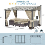 Kurapika 10’ x 12’ Wall Mount Gazebo Outdoor Pergola, Hardtop Lean to Gazebo Canopy Awnings with Sloped Roof and Sturdy Steel Frame, for Patio, Porch, Deck, Backyard(Sand) Kurapika