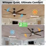 Doozoler 72 Inch Large Ceiling Fan with Light and Remote, Indoor Outdoor Ceiling Fans for Patios Bedroom, 5 Blades Wood Ceiling Fan High CFM 6-Speed Noiseless Reversible DC Motor Ceiling Fan Doozoler