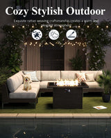 LayinSun 11-Piece Outdoor Modular Wicker Sectional Sofa with Fire Pit Table, Patio Furniture Conversation Set with Deep Seating and Thick Cushions LayinSun