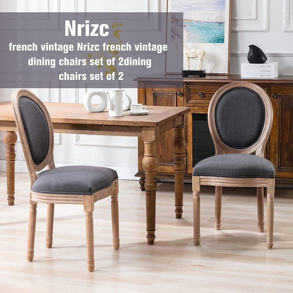 Nrizc French Country Dining Chairs Set of 6, Farmhouse Dining Chairs, Wood Round Back Dining Room Chair for Dining Room/Living Room/Bedroom Nrizc