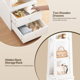 HOOBRO 360° Swivel Jewelry Cabinet with LED Lights, Standing Jewelry Armoire with 2 Drawers, Full-Length Mirrored Jewelry Organizer, Lockable Jewelry Cabinet, Makeup Brush Boxes, White WT05JC04 HOOBRO