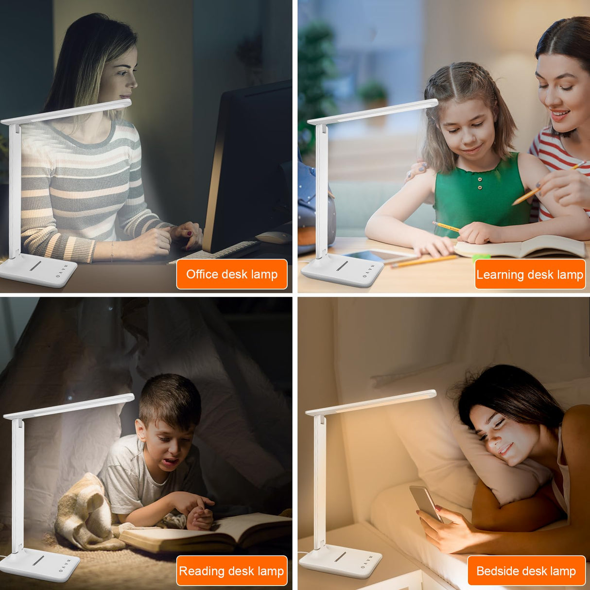 karidi LED Desk Lamp Dimmable Table Lamp Reading Lamp with USB Charging Port, 5 Lighting Modes, Sensitive Control, Foldable Portable Desk Light for Home Office Bedroom Reading (White) karidi