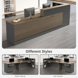 Nuipesn Modern L Shape Reception Desk with Counter – Front Desk Reception Counter with Drawers, Keyboard Tray & Shelves for Office, Salon, Retail, Lobby (Tobacco wood+Iron Gray/Left, 71"L*24"W*41"H) Nuipesn