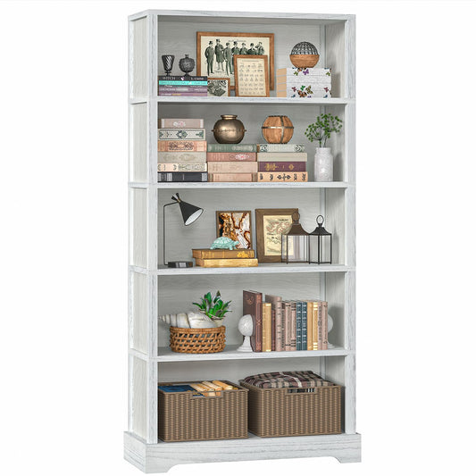 Antique White 5-Shelf Wood Bookcase - Elegant Floor Standing Storage Solution - WoodArtSupply