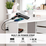 VOWNER Vanity with Lights - Makeup Vanity Desk with Power Outlet, 3 Color Lighting Options Brightness Adjustable, Vanity Table with 5 Rotating Drawers, Shelves and Stool for Bedroom, White VOWNER