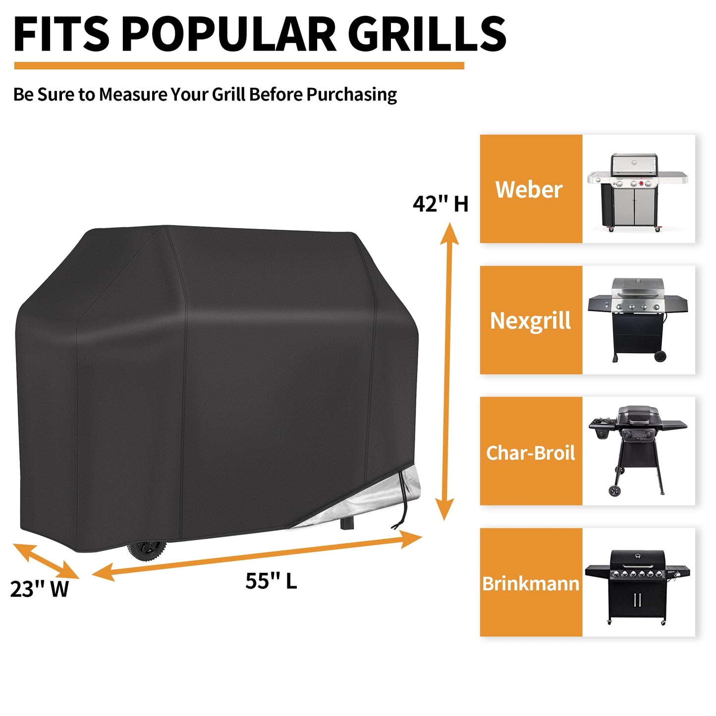 NEXCOVER Grill Cover, BBQ Cover 55 inch,Waterproof BBQ Grill Cover,Fade Resistant Gas Grill Cover, Barbecue Grill Covers, Fits Grill of Weber, Brinkmann, Nexgrill, Black Grill Cover for Outdoor Grill.