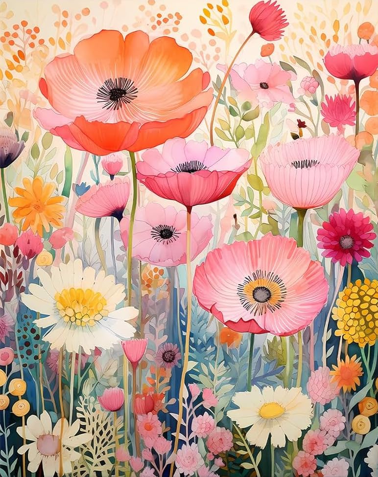 Pink Flowers Diamond Painting Kits for Adults, 5D Diamond Art Painting by Numbers Kits, DIY Pink Flowers Diamond Art Kits, Full Round Drill Diamond Paintings for Adults for Home Wall Decor, 12x16 in GUMITOON