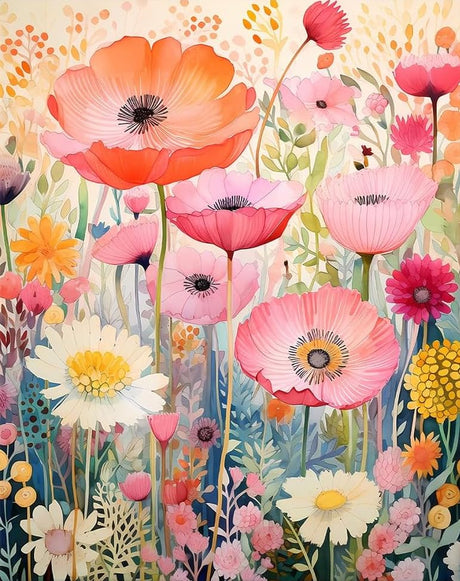 Pink Flowers Diamond Painting Kits for Adults, 5D Diamond Art Painting by Numbers Kits, DIY Pink Flowers Diamond Art Kits, Full Round Drill Diamond Paintings for Adults for Home Wall Decor, 12x16 in GUMITOON