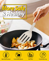 Pack of 2 Silicone Cooking Spatula, Heat Resistant Solid Turner, Non Stick Slotted Spatulas with Wooden Short Handle,Ideal Wood Kitchen Utensils Set for Frying, Baking, Flipping, Turning BUNDLEPRO