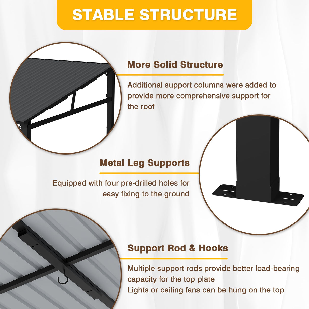 EBE 12' x 12' Hardtop Gazebo, Heavy Duty Lean to Metal Gazebos Outdoor Pergola, Wall Mounted Gazebo with Galvanized Steel, Patio Roof Awning for Patio, Deck, Backyard EBE