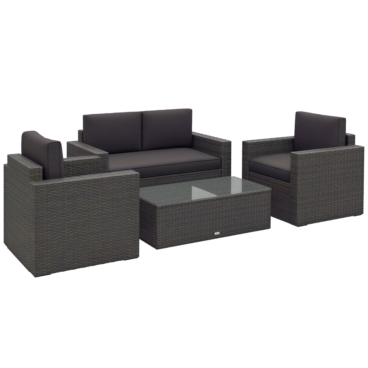 Outsunny 4 Piece Wicker Patio Furniture Set with Cushions, Outdoor Sectional Furniture with 2 Sofa, Loveseat, and Glass Top Coffee Table, Conversation Sofa Sets for Garden, Gray Outsunny