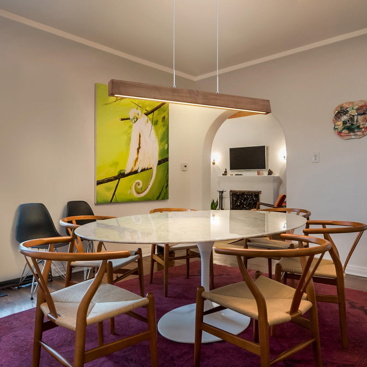 EDISLIVE Wood Linear LED Pendant Light Dimmable LED Chandelier 41.3 in Adjustable Linear Hanging Light Fixture 3000K 20W Island Light for Dinning Room Kitchen EDISLIVE