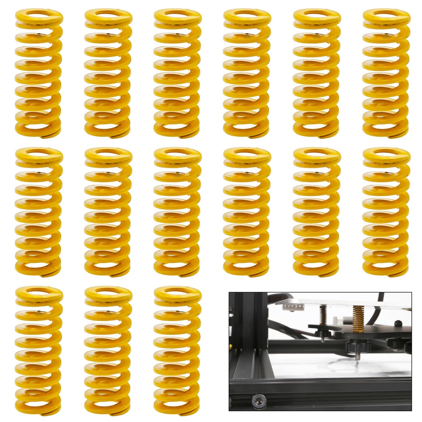 15 PCS Heating Bed Spring Die Head Leveling Spring, 3D Printer Die Spring, 8mm OD 20mm Long Yellow Compression Mould Die Springs, Stable Bottom Connection Level - WoodArtSupply