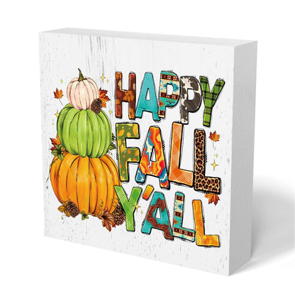 Fall Pumpkin Wooden Box Sign Funny Desk Decor Fall Decor Autumn Fall Decorations for Home Farmhouse Kitchen Table Tiered Tray Wall Rustic Plaque Block Sign Decorative Thanksgiving Harvest Dec - WoodArtSupply