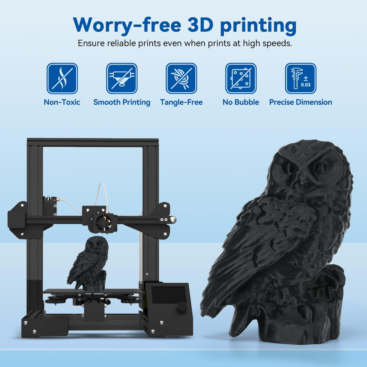 3DHoJor High Speed Printer PLA Filament 1.75mm 1kg Cardboard Spool (2.2lbs) Rapid PLA to 5X Faster Printing Filament Dimensional Accuracy +/- 0.02 mm Fits for Most FDM 3D Printer -Black 3DHoJor