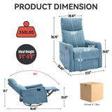 Rocker Recliner Chair for Adults, Swivel Rocker Recliner with Massage and Heat, Adjustable Glider Recliner Nursery Chair with Black Metal Base, Small Recliners for Small Spaces, Living Room (Blue) anwickjeff
