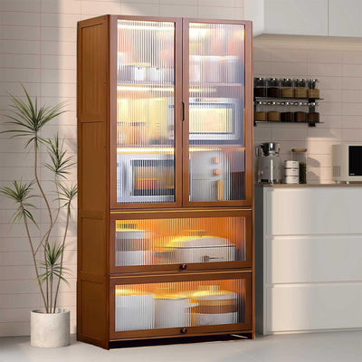 67" Bamboo Kitchen Storage Cabinet with Acrylic Doors – Large Capacity Display Hutch for Living Room and Pantry