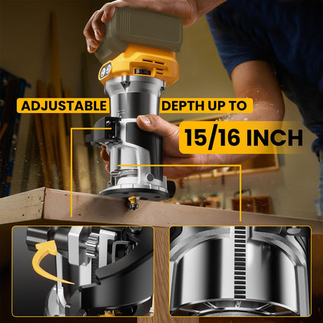 Cordless Compact Router for DeWalt 20V Battery (Bare Tool), 6 Variable Speeds Router Tool for Woodworking, 800W 30,000 RPM Fixed Base Wood Router with Trim Router Bits, Edge & Roller Guide, Dust Hood MtiolHig