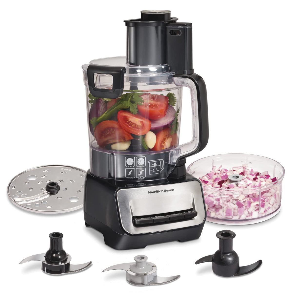 Hamilton Beach Stack & Snap Food Processor and Vegetable Chopper, BPA Free, Stainless Steel Blades, 14 Cup + 4-Cup Mini Bowls, 3-Speed 500 Watt Motor, Black (70585) Hamilton Beach