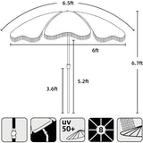 AMMSUN Boho Fringe Umbrella Outdoor Patio, 6.5ft UPF50+ Picnic Umbrella with Tassels with Steel Pole and Push Button Tilt, Antique White AMMSUN