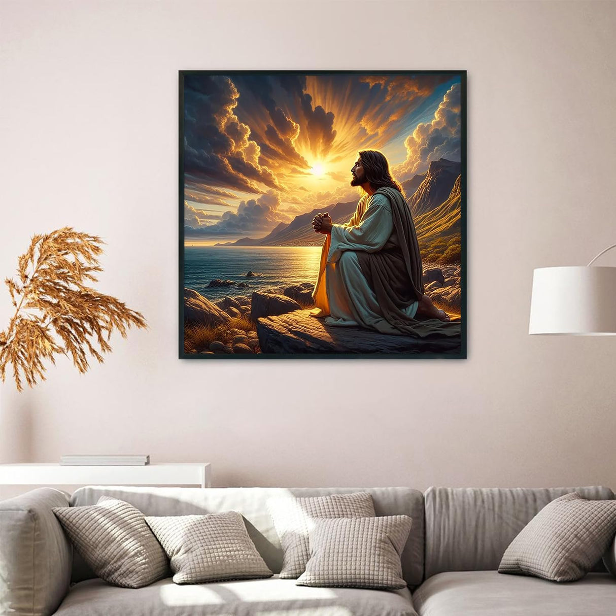 YQFCZDQ Jesus Christ Prayer Diamond Art Kits for Adults,Sunset Landscape 5D Diamond Painting Kits for Beginner,DIY Round Full Drill Diamond Dots Paintings Picture Gem Art&Crafts Home Decor 13.8x13.8in YQFCZDQ