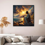 YQFCZDQ Jesus Christ Prayer Diamond Art Kits for Adults,Sunset Landscape 5D Diamond Painting Kits for Beginner,DIY Round Full Drill Diamond Dots Paintings Picture Gem Art&Crafts Home Decor 13.8x13.8in YQFCZDQ