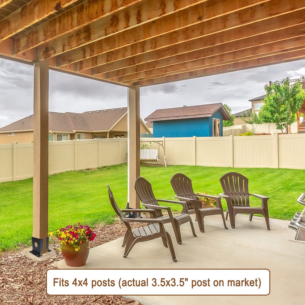 Wpbhk 4Pcs Adjustable 4x4 Wood Fence Pergola Post Base Brackets kit Heavy Duty Post Anchor Base Brackets for Deck Railing Mailbox Wpbhk