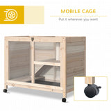 PawHut Indoor Rabbit Hutch with Wheels, Desk and Side Table Sized, Wood Rabbit Cage, Waterproof Small Rabbit Cage, Natural PawHut
