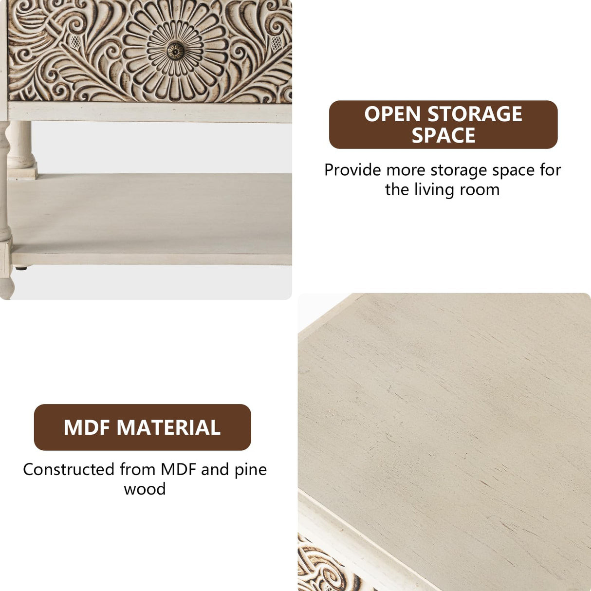 COSIEST Vintage Coffee Table w Drawers, Farmhouse 2 Tier Small Wood Coffee Table with Solid Wood Legs, Wood Rectangular Tables with Shelf for Living Room COSIEST